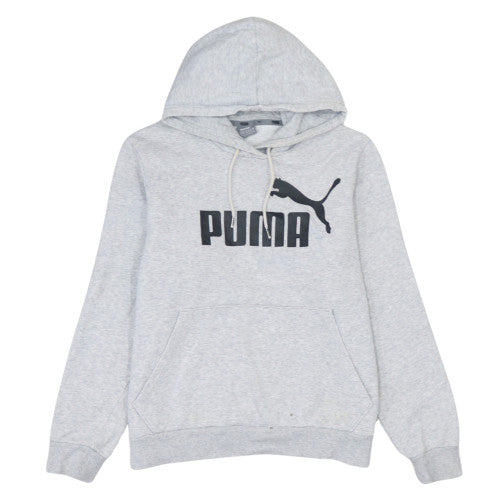 Puma Light Grey Hoodie Boy’s XLarge Printed Logo Kangaroo Pocket Pullover Sweatshirt