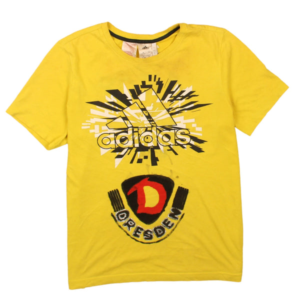 Adidas Yellow Graphic T Shirt Women’s Large Dresden Printed Front Back Artwork Tee
