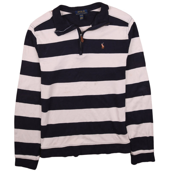 Polo Ralph Lauren 90's Striped Quater Zip Jumper / Sweater XLarge Navy Blue