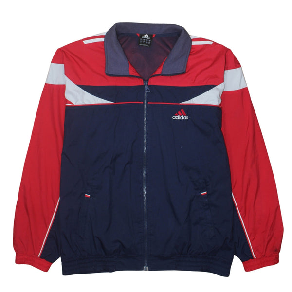 Adidas Navy Red Windbreaker Jacket Men's Medium Embroidered Logo Zip Pockets Track Top