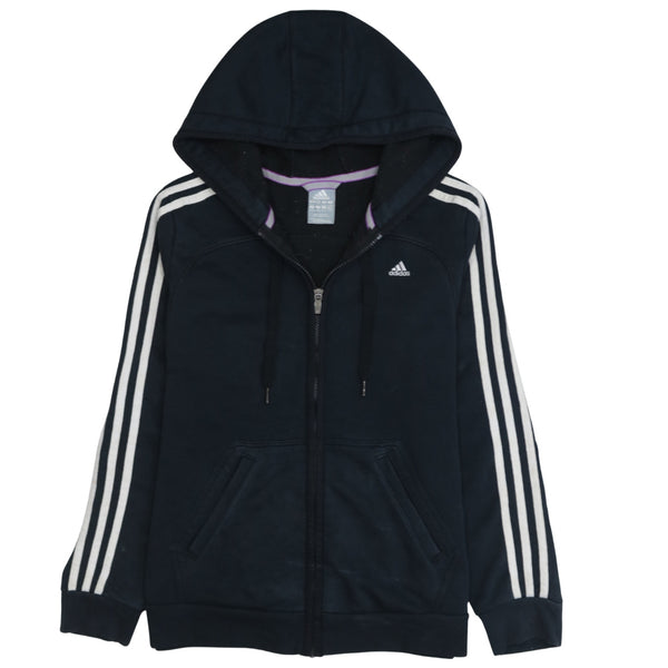 Adidas 90's Striped Sleeve Full Zip Up Hoodie Large Black