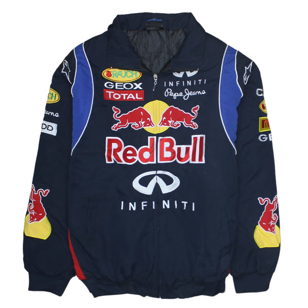 Red Bull 90's Spellout Full Zip Up Nascar Jacket XLarge Navy Blue