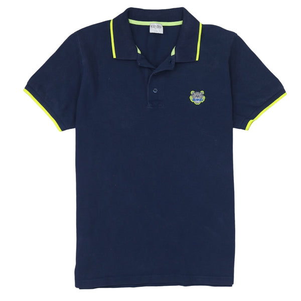 Kenzo Navy Blue Polo Shirt Men's Medium Embroidered Tiger Logo Contrast Trim Casual Top