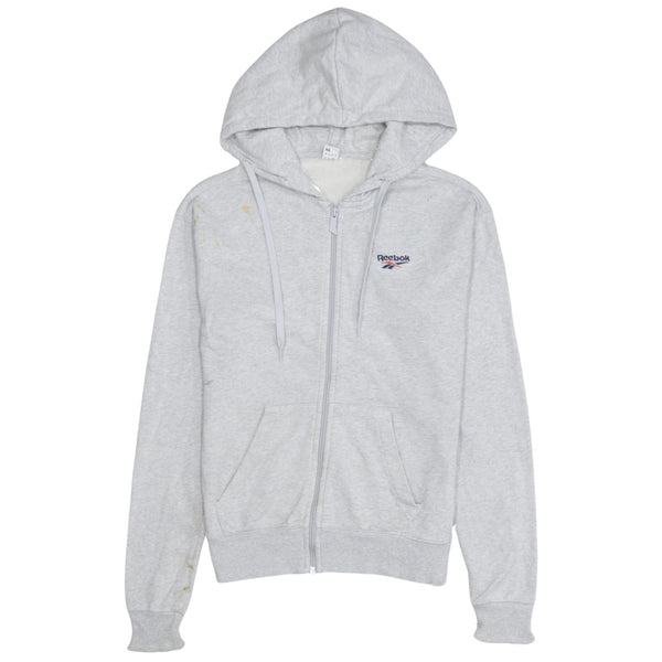 Reebok 90's Drawstring Pockets Full Zip Up Hoodie XSmall Grey