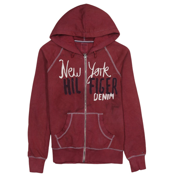 Tommy Hilfiger 90's Spellout Full Zip Up Hoodie Large Red