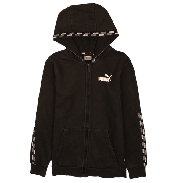 Puma 90's Drawstring Pockets Full Zip Up Hoodie XSmall Black