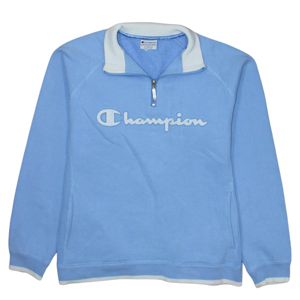 Champion 90's Spellout Quarter Zip Sweatshirt Large Blue
