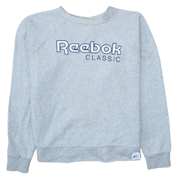 Reebok Grey Sweatshirt Men's Medium Embroidered Classic Logo Raglan Crewneck Pullover
