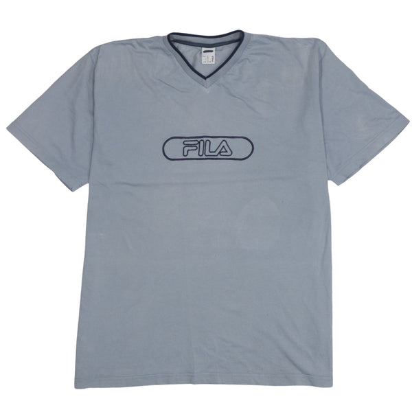 Fila Light Grey T Shirt Men’s XLarge Embroidered Front Logo V Neck Casual Top Tee
