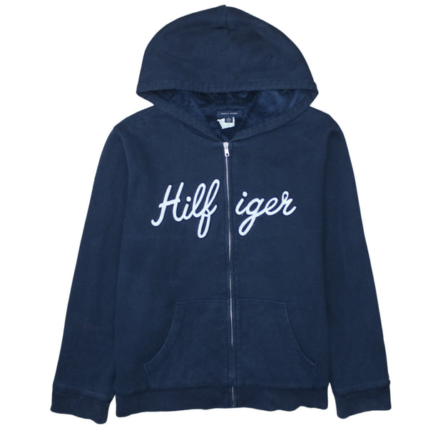 Tommy Hilfiger Navy Blue Hoodie Women’s XLarge Full Zip Embroidered Script Logo Fleece Top