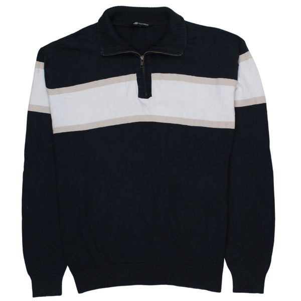 South Bay 90's Quater Zip Striped Sweatshirt Large (missing sizing label) Navy Blue