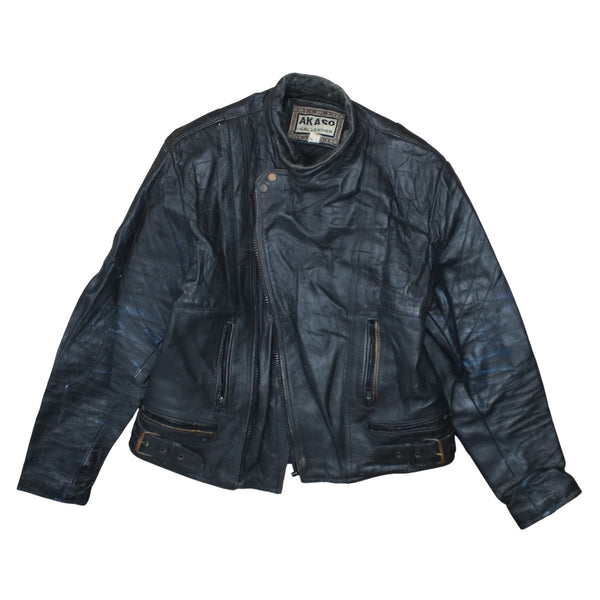Akaso 90's Heavyweight Full Zip Up Leather Jacket Small  Black