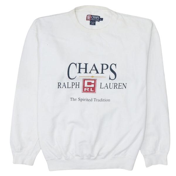 Chaps Ralph Lauren 90's Spellout Crew Neck Sweatshirt Medium White