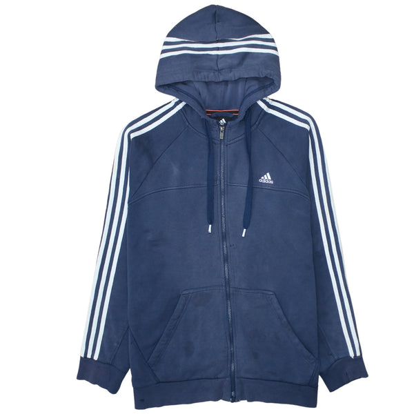Adidas 90's Striped Sleeve Full Zip Up Hoodie Large Navy Blue