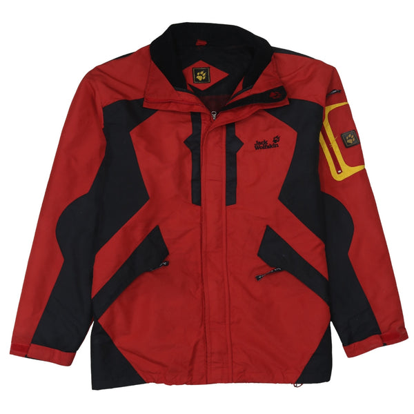 Jack Wolfskin Red Black Jacket Men’s XLarge Zip Pockets Embroidered Logo Windbreaker Outerwear