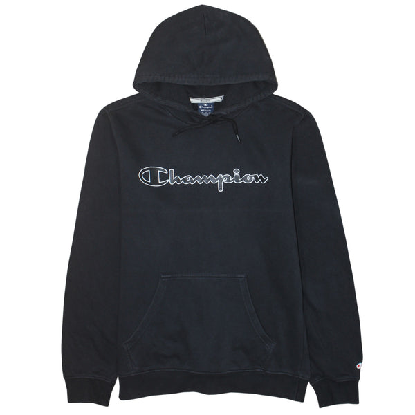 Champion Black Hoodie Men's Medium Embroidered Script Logo Front Pocket Pullover Sweatshirt
