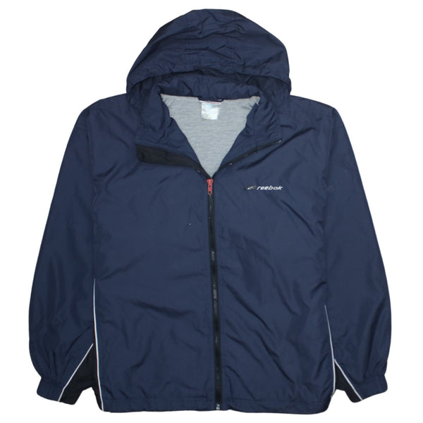 Reebok Navy Blue Hooded Jacket Men's Medium Embroidered Logo Full Zip Windbreaker Outerwear