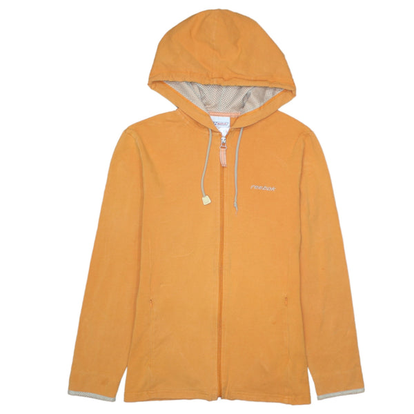 Reebok Orange Full Zip Hoodie Women’s Large Embroidered Chest Logo Drawstring Hood Casual Top