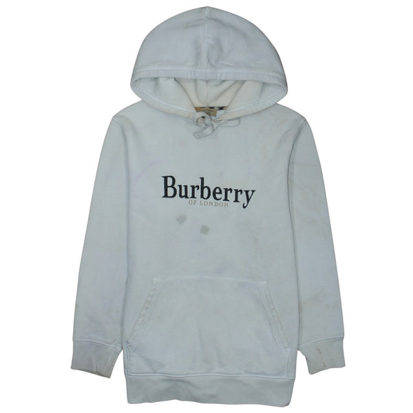 Burberry Off White Hoodie Women's Large Printed Logo Front Pocket Pullover Sweatshirt