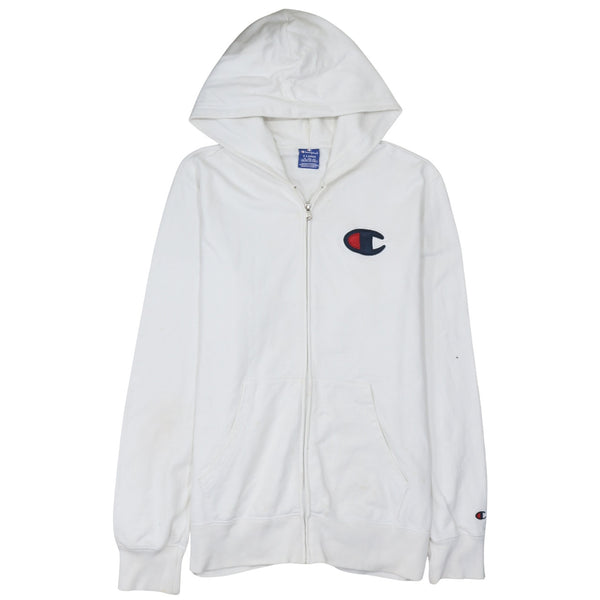 Champion White Zip Hoodie Women’s XLarge Embroidered C Logo Cuff Logo Pockets Sweatshirt