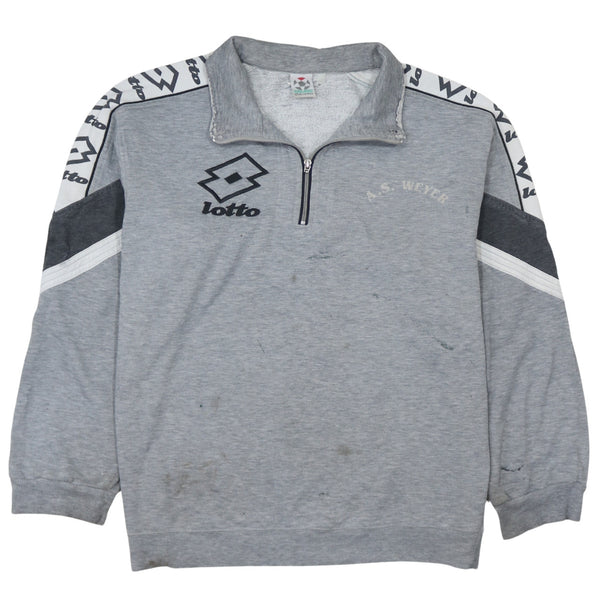 Lotto Grey Quarter Zip Sweatshirt Men's Large Printed Logo Taped Sleeves Pullover Top