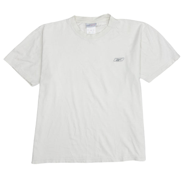 Reebok Cream T Shirt Men's Small Embroidered Chest Logo Minimal Classic Tee Top