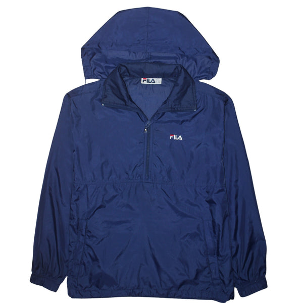 Fila Navy Blue Windbreaker Jacket Men’s Small Hooded Half Zip Embroidered Logo Pullover