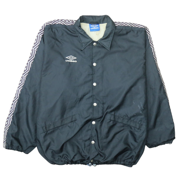 Umbro Black Windbreaker Jacket Men's Large Press Stud Front Logo Tape Sleeves Outerwear
