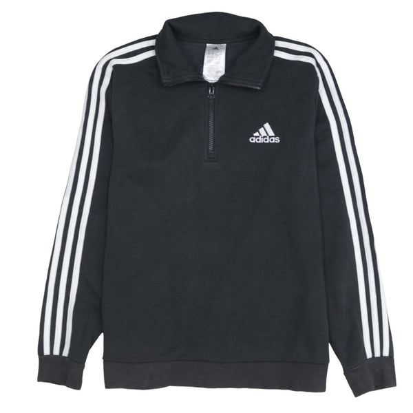 Adidas 90's Striped Sleeve Quarter Zip Sweatshirt Medium Black