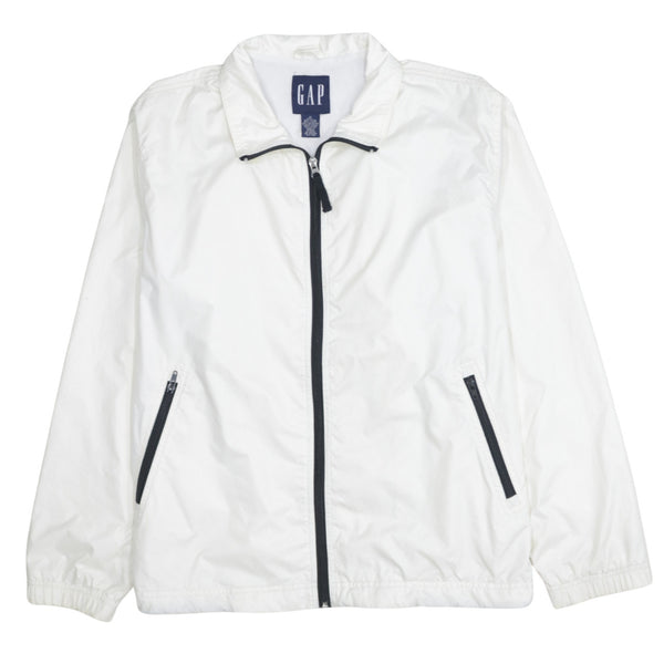 Gap White Windbreaker Jacket Men's Medium Zip Pockets Contrast Zip Lightweight Outerwear