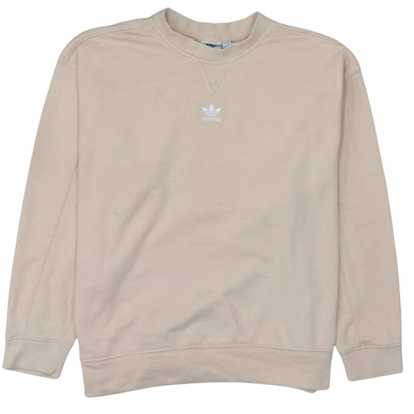 Adidas Beige Cream Sweatshirt Women’s XSmall Embroidered Trefoil Logo Crewneck Pullover Top