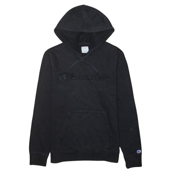 Champion Black Hoodie Men's Medium Embroidered Script Logo Front Pocket Pullover Sweatshirt