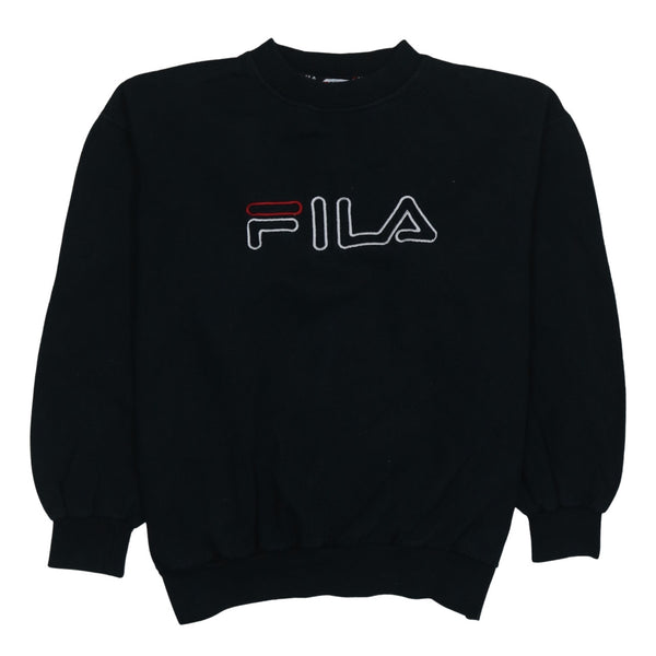 Fila Black Sweatshirt Men's Large Embroidered Big Logo Ribbed Cuffs Crewneck Pullover