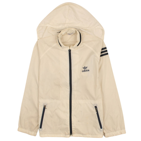 Adidas 90's Hooded Full Zip Up Windbreaker Small (missing sizing label) Beige Cream