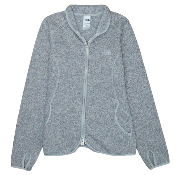 The North Face Light Grey Fleece Jacket Women's Medium Full Zip Embroidered Logo Outdoor Top