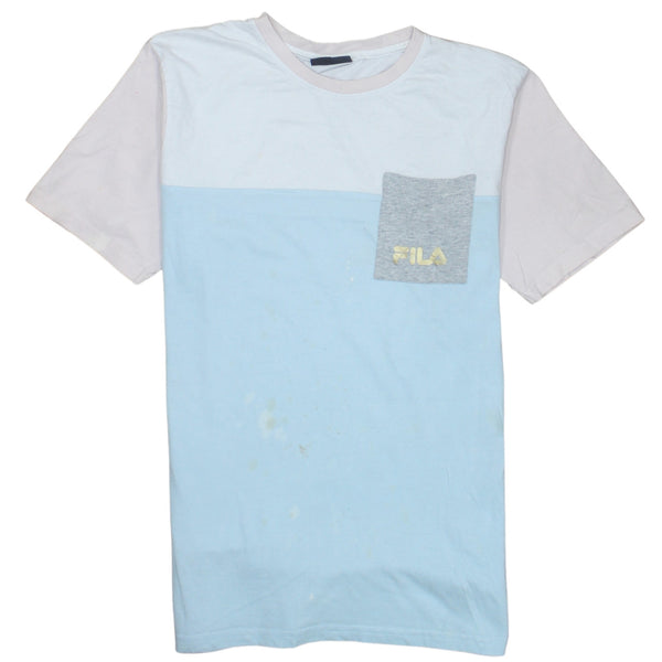 Fila Light Blue Colourblock T Shirt Men's Small Chest Pocket Printed Logo Tee