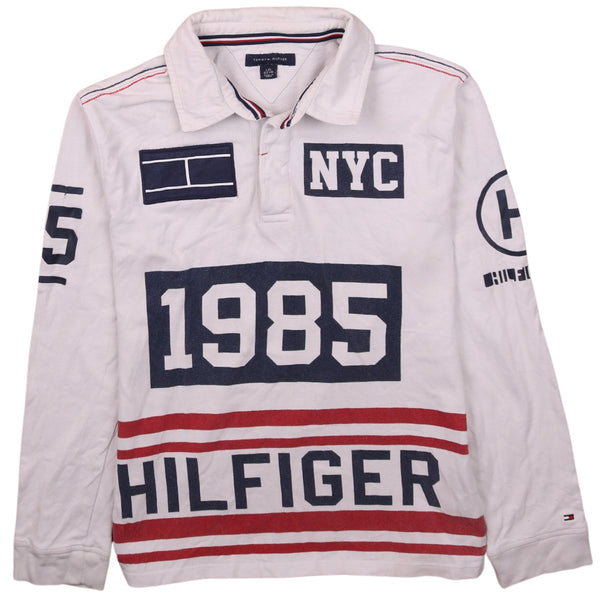 Tommy Hilfiger 90's Long Sleeves Quater Button Polo Shirt Large White