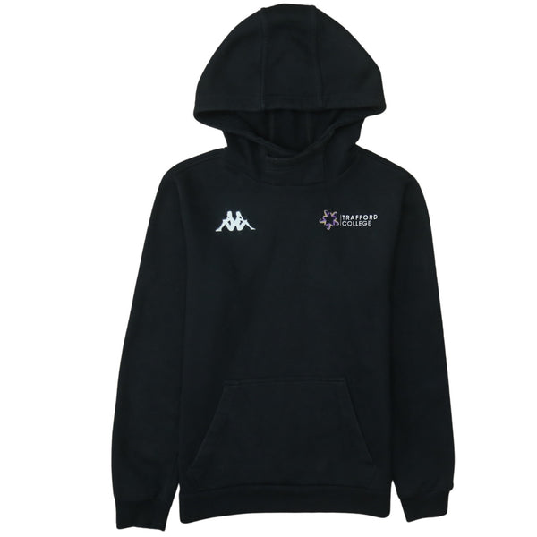 Kappa Black Hoodie Men's Small Embroidered Logos Trafford College Fleece Pullover Sweatshirt