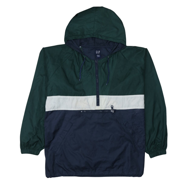 Gap 90's Hooded Quarter Zip Windbreaker XLarge Green