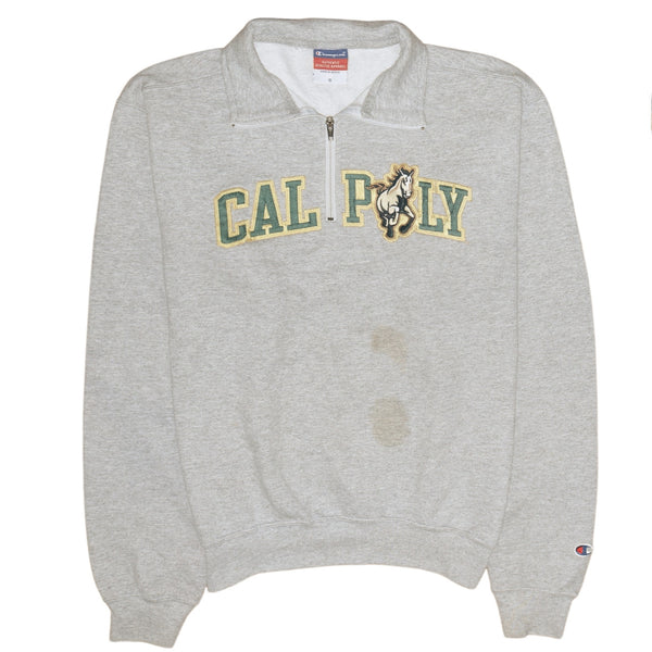 Champion 90's Calpoly Quater Zip Sweatshirt Small Grey