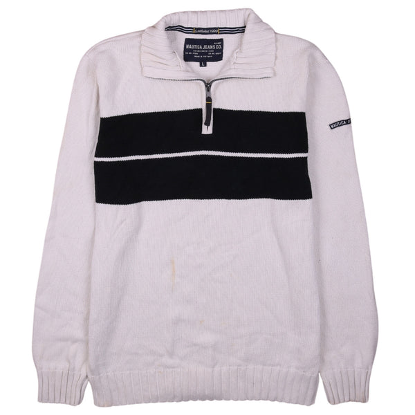 Nautica 90's Knitted Quater Zip Jumper / Sweater Large White