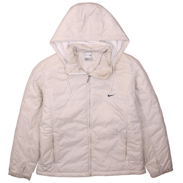 Nike 90's Swoosh Hooded Puffer Jacket Large Beige Cream