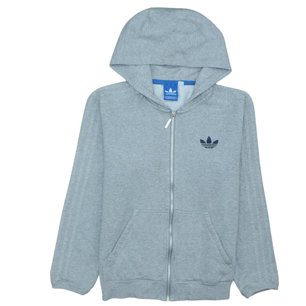 Adidas Grey Zip Hoodie Men's Small Embroidered Trefoil Logo Three Stripe Sleeves Sweatshirt