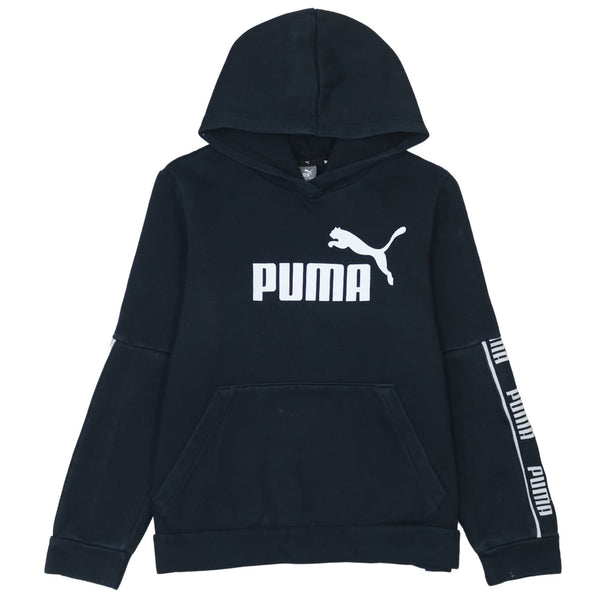 Puma 90s Spellout Pullover Hoodie Black Women's Large Vintage Style