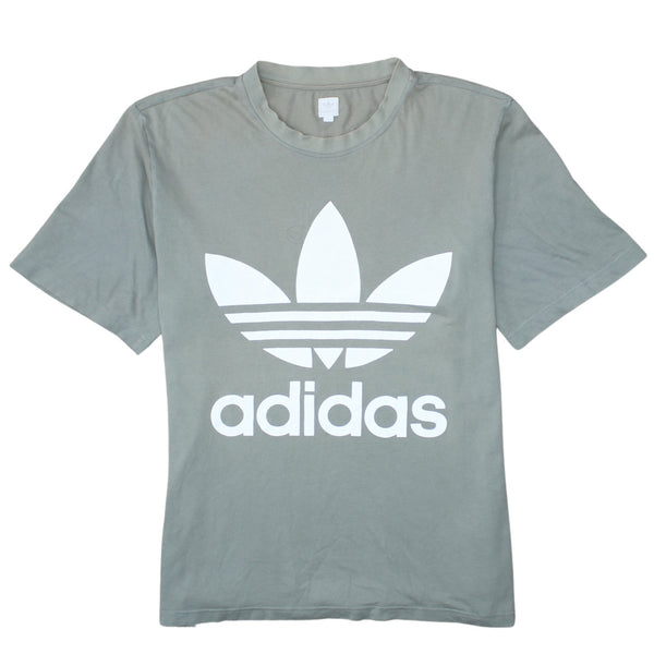 Adidas Khaki Green T Shirt Men's Large Big Trefoil Printed Logo Casual Tee Top