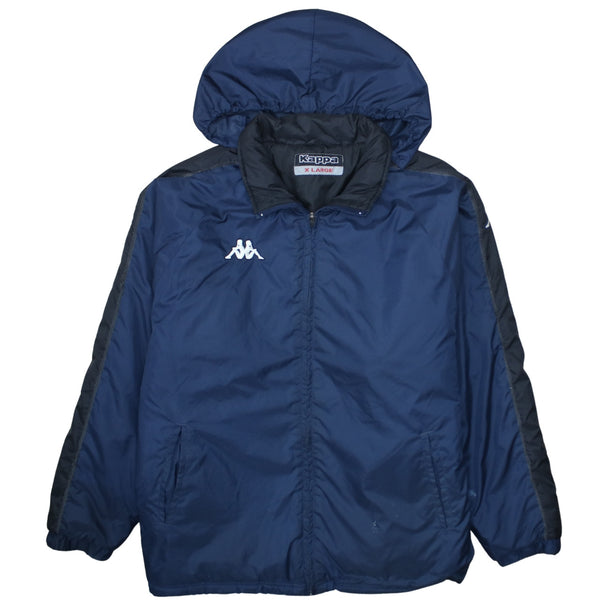 Kappa Navy Blue Hooded Jacket Men’s XLarge Embroidered Logo Zip Pockets Windbreaker Coat
