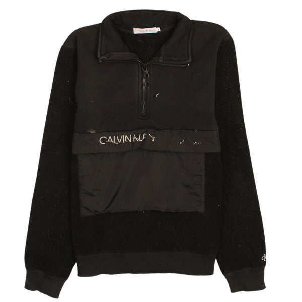 Calvin Klein 90's Quater Zip Spellout Fleece Jumper Small (missing sizing label) Black