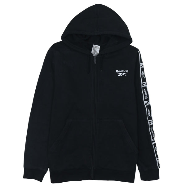 Reebok 90's Drawstring Pockets Full Zip Up Hoodie Large Black