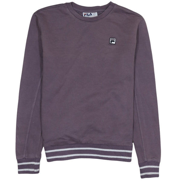 Fila Purple Sweatshirt Men's Medium Embroidered Chest Logo Striped Ribbed Hem Crewneck Pullover