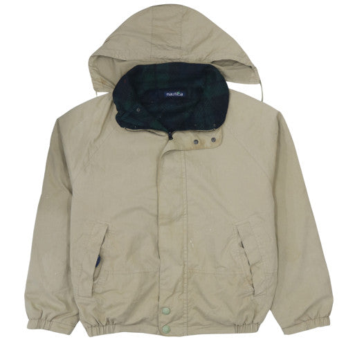 Nautica Beige Hooded Jacket Men's XLarge Zip Pockets Fleece Lined Windbreaker Outerwear